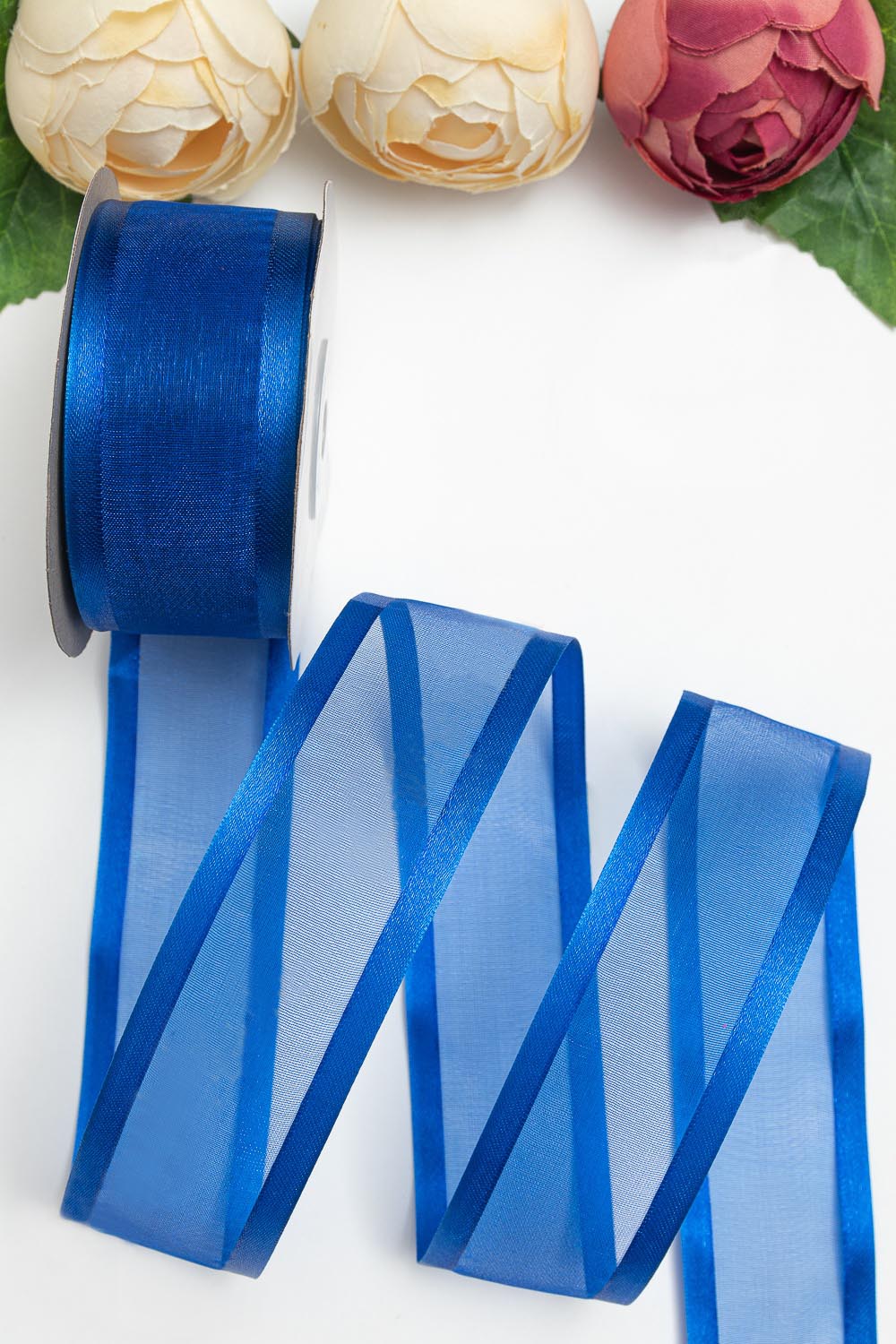 Лента органза с атласными краями 4 см*25 ярд Синий №40 (SF-5923)