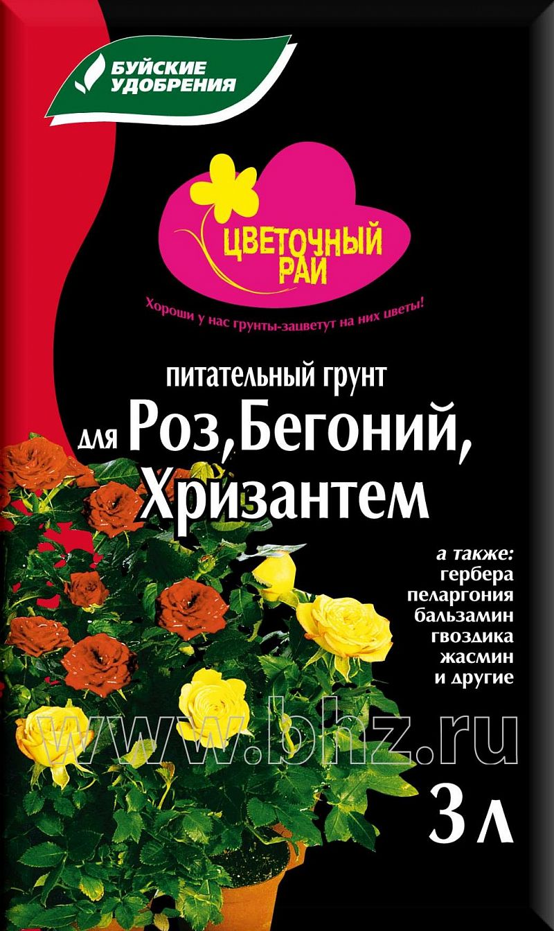 Грунт питательный "Цветочный рай" для роз, бегоний, хризантем
