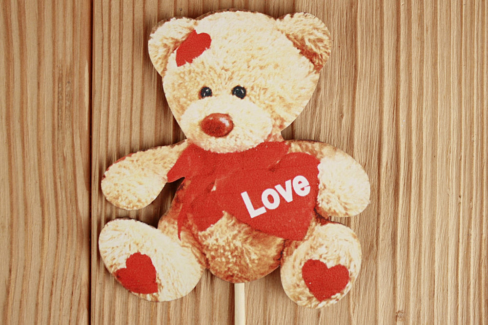 Топпер Мишка (9*30) МДФ 3мм. УФ печать. на шпажке. 1 шт.