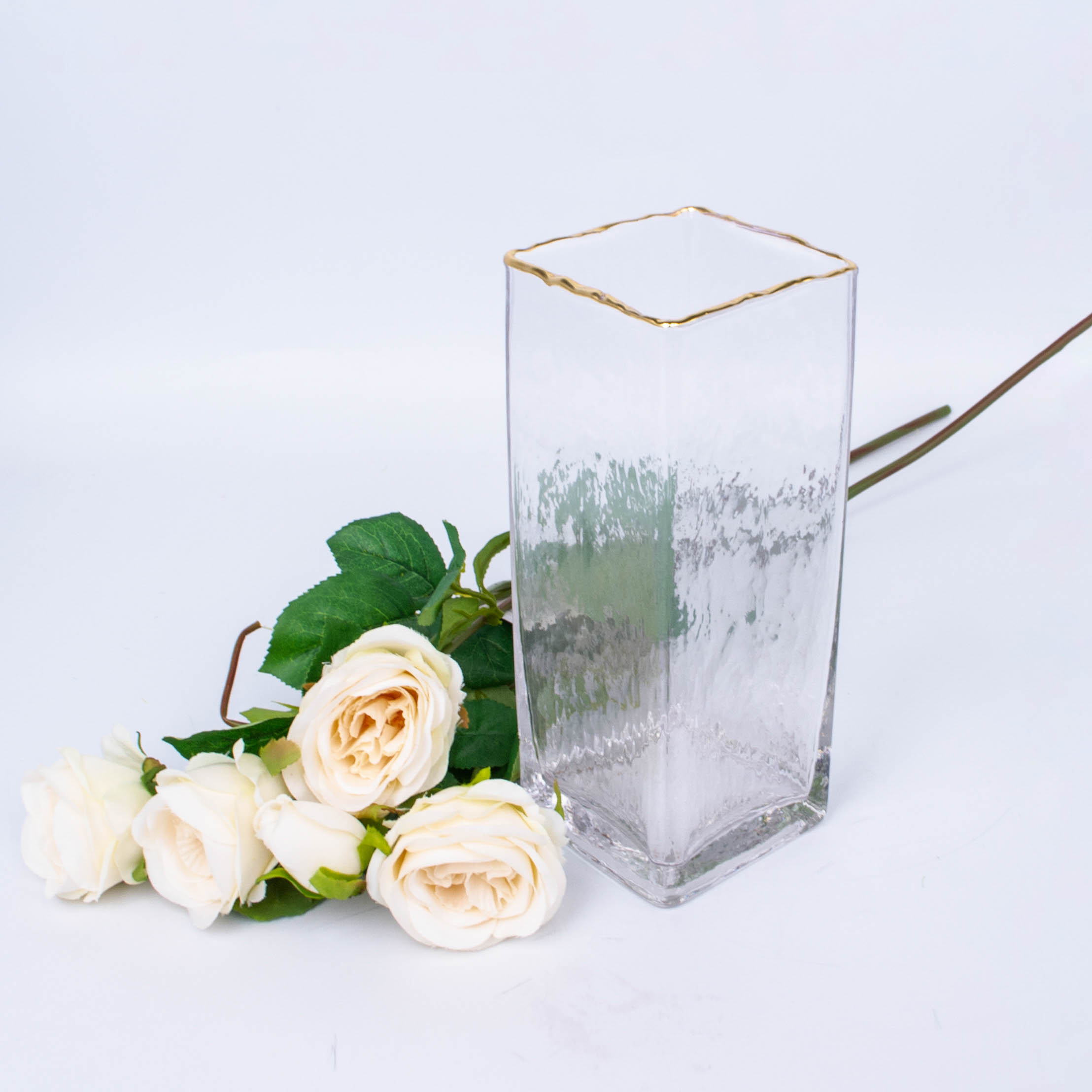 Ваза стекло Призма Прозрачная с Золотым Краем H20cmD8cm 8*20