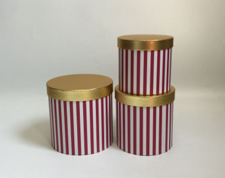 Набор коробок под цветы Тубус полосы красные L.19.5x19cm M.17.5x17cm S.15.5x15cm ТМ18