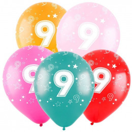 Шар (12/30 см) Цифра 9 Ассорти пастель 5ст 50шт Веселуха