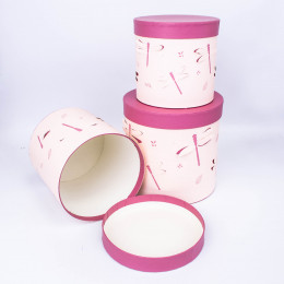 Набор Коробок Тубус Пудровый стрекозы L 19.5x19cm M 17.5x17cm S 15.5x15cm 3шт