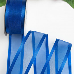 Лента органза с атласными краями 4 см*25 ярд Синий №40 (SF-5923)