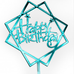 Топпер Happy Birthday (звезды и грани) Голубой 11*15 см