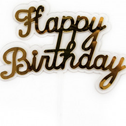 Топпер Happy Birthday Золото/Прозрачный Металлик 14*15 см
